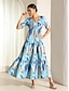 voordelige Jurken met print-Dames Chiffon Swingjurk Ombre Abstract Ruche Gelaagd V-hals Maxi-jurk Bohemen Stijlvol Vakantie Strand Korte mouw Zomer