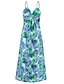 abordables Robes de vacances-robe décontractée pour femme robe trapèze robe nuisette feuille florale dos nu imprimé bretelles robe longue robe maxi hawaïenne décontractée tous les jours vacances sans manches été
