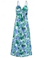 baratos Vestidos Estampados-Mulheres Vestido casual Vestido Swing Vestido A Line Floral Folha Frente Única Imprimir Com Alças Vestido Longo Vestido Maxi Havaiana Casual Diário Férias Sem Manga Verão