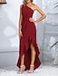 abordables robes unies-Robe élégante Femme Robe Maxi Asymétrique Vacances Décontractées Une Epaule Sans Manches Standard Noir Rouge S M L XL