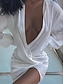 preiswerte Kleider-Damen Weißes Kleid Leinenkleid blusenkleid Minikleid Urlaub Flachs Baumwolle und Leinen Brautkleider schlicht Hemdkragen Rüschen Langarm Sommer Frühling Lockere Passform Glatt