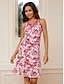 Χαμηλού Κόστους Print Φορέματα-Γυναικεία Φλοράλ Κουμπί Στάμπα Διχασμένος λαιμός Μίνι φόρεμα Καθημερινό Αμάνικο Καλοκαίρι Άνοιξη