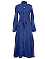 baratos Vestidos de renda branca-Mulheres Vestido branco Vestido Longo Cordões Botão Encontro Férias Roupa de rua Maxi Colarinho Chinês Manga Longa Preto Branco Vermelho Cor