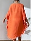 baratos Vestidos de renda branca-Mulheres Minivestido Vestido branco Vestido de renda Camisetão Vestido de verão Roupa de rua Básico Casual Férias Rua Feriado Normal Manga 3/4 Gola Redonda Preto Branco Azul Laranja Verão
