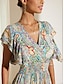 cheap Print Dresses-Women&#039;s Chiffon Dress Floral Pleated Ruffle V Neck Midi Dress Casual Party Sleeveless Summer