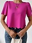 abordables Tops básicos de mujer-Camisa Blusa Mujer Rosa polvorienta Azul Piscina Naranja Plano Sexy Calle Diario Moda Escote Redondo Ajuste regular S