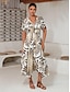 cheap Print Casual Dress-Chiffon Folk Pattern V Neck Midi Dress