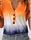 billige T-skjorter til kvinner-Dame T skjorte Nyanse Batikkfarget Knapp Trykt mønster Daglig Ut på byen Stilfull Kortermet V-hals Oransje Sommer