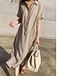 preiswerte Weiße Freizeitkleider-Damen Schwarz Weiß Kaki Sommer Frühling Maxidress Weißes Kleid blusenkleid Baumwoll-Leinenkleid Basic Modern Brautkleider schlicht Täglich Wochenende Lockere Passform Glatt Hemdkragen