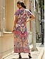 olcso Mintás ruhák-Női A vonalú ruha Virágos Törzsi Hasított Nyomtatott V-alakú Maxi hosszú ruha Szüret Etno Napi Vakáció Rövid ujjú Nyár Tavasz