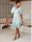Χαμηλού Κόστους print casual φόρεμα-Φόρεμα με φουσκωτό μανίκι v στο λαιμό μέχρι το γόνατο