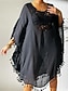 baratos Vestidos de renda branca-Mulheres Minivestido Vestido branco Vestido de renda Camisetão Vestido de verão Roupa de rua Básico Casual Férias Rua Feriado Normal Manga 3/4 Gola Redonda Preto Branco Azul Laranja Verão