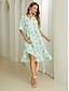 preiswerte Bedruckte Kleider-Damen Batik Abstrakt Layer-Look Hemdkragen Midikleid Kurzarm Sommer Frühling