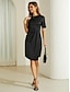 זול שמלות פשוטות-בגדי ריקוד נשים שמלה שחורה שמלת מיני Ruched אלגנטית יום יומי צווארון עגול קצר שרוולים קצרים שחור צבע