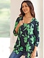 billige Tanktoppe og camisole til kvinder-Dame Tanktop Bluse 2 dele outfits Blomstret Trykt mønster 3/4-ærmer Rund hals Grøn Forår