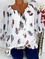 voordelige Damesblouses en -shirts-Dames Overhemd Blouse Chiffon Veer Afdrukken Dagelijks Vakantie Casual 3/4 mouw V-hals Zwart Lente zomer