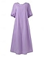 abordables concevoir des robes en coton et lin-Femmes Noir Violet Kaki Été Printemps Robe maxi Robes en coton et lin Robe Décontractée Basique Moderne Quotidien Week-end Coupe Ample Uni Col ras du cou