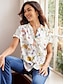 baratos Blusas e Camisas de mulher-Mulheres Camisa Social Blusa Floral Botão Imprimir Manga Curta Decote V Branco Verão