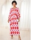 cheap Print Dresses-Women&#039;s Geometric V Neck Maxi Dress Long Sleeve Summer