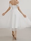 cheap Wedding Dresses-A-Line Little White Dress Wedding Dresses Graduation Dress Off Shoulder Sleeveless Tea Length Chiffon Bridal Gowns With Ruched 2024