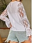 baratos Tops básicos de mulher-Camisa Social Blusa Mulheres Branco Tecido Renda Rua Diário Moda Decote Redondo Normal S