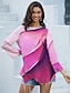 cheap Women&#039;s Blouses &amp; Shirts-Women&#039;s Shirt Blouse Chiffon Graphic Abstract Print Asymmetric Hem Casual Basic Neon &amp; Bright Long Sleeve Round Neck Pink Spring Fall