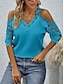 ieftine Bluze simple pentru femei-Cămașă Bluză Pentru femei Negru Alb Albastru celest Simplu Dantelă Umăr rece Stradă Zilnic Modă În V Fit regulat S