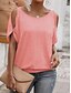 abordables Hauts Unis pour Femmes-T-shirt femme uni mode manches courtes col rond régulier hauts quotidien week-end découpé blanc rose vert gris été