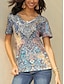 billige T-skjorter til kvinner-Dame T skjorte Grafisk Daglig Helg Trykt mønster Blå Kortermet Grunnleggende V-hals