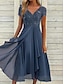 billiga enkla klänningar-Dam Spetsklänning Midiklänning Chiffong Spets Lappverk Datum Semester Streetwear Ledigt V-hals Kortärmad Blå Grön Färg
