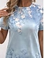 cheap Women&#039;s T-shirts-Women&#039;s T shirt Tee Floral Daily Stylish Casual Short Sleeve Crew Neck Blue Summer