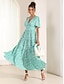 cheap Print Dresses-Women&#039;s Ditsy Floral Ruched Pleated V Neck Maxi Dress Party Short Sleeve Summer