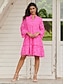 billiga enkla klänningar-Dam Vit klänning Mini klänning Spets Ihålig Grundläggande Ledigt Rund hals 3/4 ärm Rodnande Rosa Färg