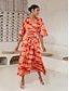 ieftine rochie casual cu imprimeu-Pentru femei Hem Maxi Rochie Maxi Roșu-aprins Manșon Jumate Umbre Imprimare Vară În V Rochii Vacanță S M L