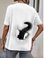 levne Dámská trička-Dámské Tričko 3D cat Zvíře Tisk Denní Víkend Módní Krátký rukáv Kulatý Bílá Léto