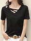 ieftine Bluze simple pentru femei-Tricou Pentru femei Negru Alb Galben Simplu Sexy Stradă Zilnic Modă În V Fit regulat M