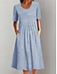 cheap Print Dresses-Women&#039;s Jumper Dress Stripe Ruched Print Crew Neck Midi Dress Elegant Bohemia Home Daily Summer