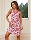Χαμηλού Κόστους Print Φορέματα-Γυναικεία Φλοράλ Κουμπί Στάμπα Διχασμένος λαιμός Μίνι φόρεμα Καθημερινό Αμάνικο Καλοκαίρι Άνοιξη