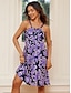 cheap Print Dresses-Women&#039;s Floral Print Strap Mini Dress Casual Sleeveless Summer
