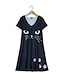 Χαμηλού Κόστους Print Φορέματα-Γυναικεία Μαύρο φόρεμα Καθημερινό φόρεμα Γάτα Στάμπα Λαιμόκοψη V Μίντι φόρεμα χαριτωμένο στυλ Καθημερινό Διακοπές Κοντομάνικο Καλοκαίρι