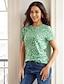 billige T-skjorter til kvinner-Dame T skjorte Grafisk Trykt mønster Daglig Helg Mote Kortermet Crew-hals Grønn Sommer