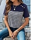 abordables T-shirts Femme-Femme T shirt Tee Rayé Imprimer du quotidien Fin de semaine Mode Manche Courte Col Rond bleu marine Eté