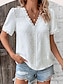 baratos Blusas e Camisas de mulher-Mulheres Camisa Social Blusa Tecido Renda Diário Casual Manga Curta Decote V Branco Verão