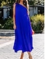 cheap Plain Dresses-Women&#039;s Casual Dress Midi Dress Pleated Vacation Streetwear Basic One Shoulder Sleeveless Yellow Blue Color