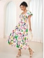 cheap Print Dresses-Women&#039;s Chiffon Chiffon Dress Swing Dress Floral Shirred Tiered U Neck Puff Sleeve Midi Dress Hawaiian Casual Date Vacation Half Sleeve Summer Spring