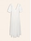 رخيصةأون فستان كاجوال-فستان ماكسي نسائي من مزيج الكتان باللون الأبيض ورقبة على شكل حرف V