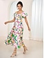 cheap Print Dresses-Women&#039;s Chiffon Chiffon Dress Swing Dress Floral Shirred Tiered U Neck Puff Sleeve Midi Dress Hawaiian Casual Date Vacation Half Sleeve Summer Spring