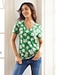 preiswerte T-Shirts für Damen-Damen T Shirt Blumen Bedruckt Täglich Urlaub Hawaiianisch Kurzarm V Ausschnitt Grün Sommer