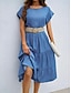 halpa yksinkertaiset mekot-Naisten Rento mekko Midimekko Rypytetty Vapaa-aika Tiukka pyöreä kaula-aukko Lyhythihainen Sininen Väri