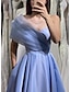 cheap Evening Dresses-A-Line Evening Gown Elegant Dress Wedding Guest Prom Floor Length Sleeveless One Shoulder Pocket Satin with Bow(s) 2024